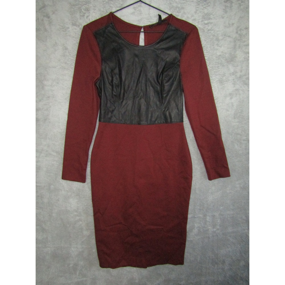 RUE 21 Faux Leather Block Dress Burgundy Long Sleeve Midi‎ Size Medium
